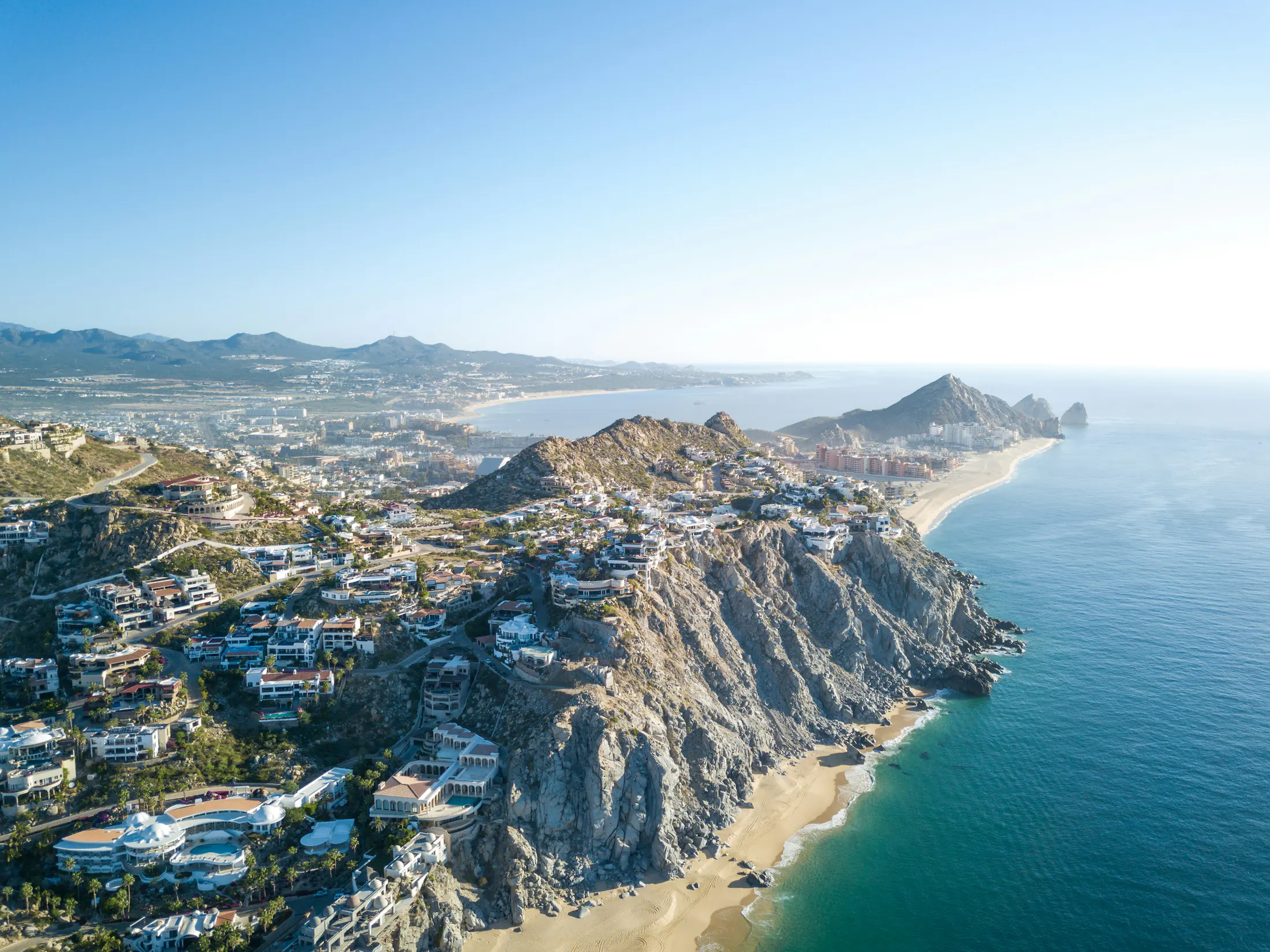 Residential coastline and hillside communities in Cabo San Lucas, Los Cabos
